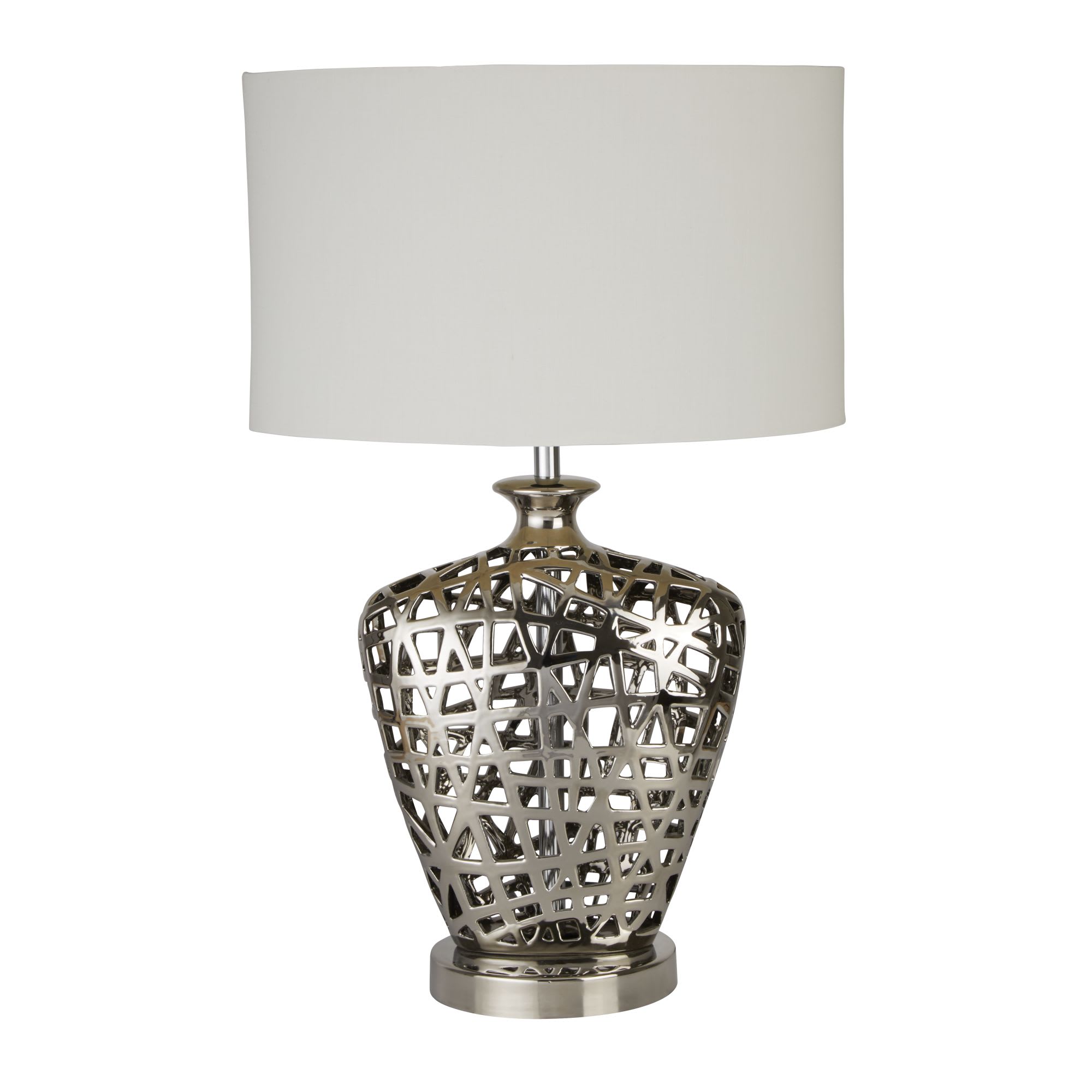 Network Table Lamp - Chrome Ceramic& Black Fabric Oval Shade