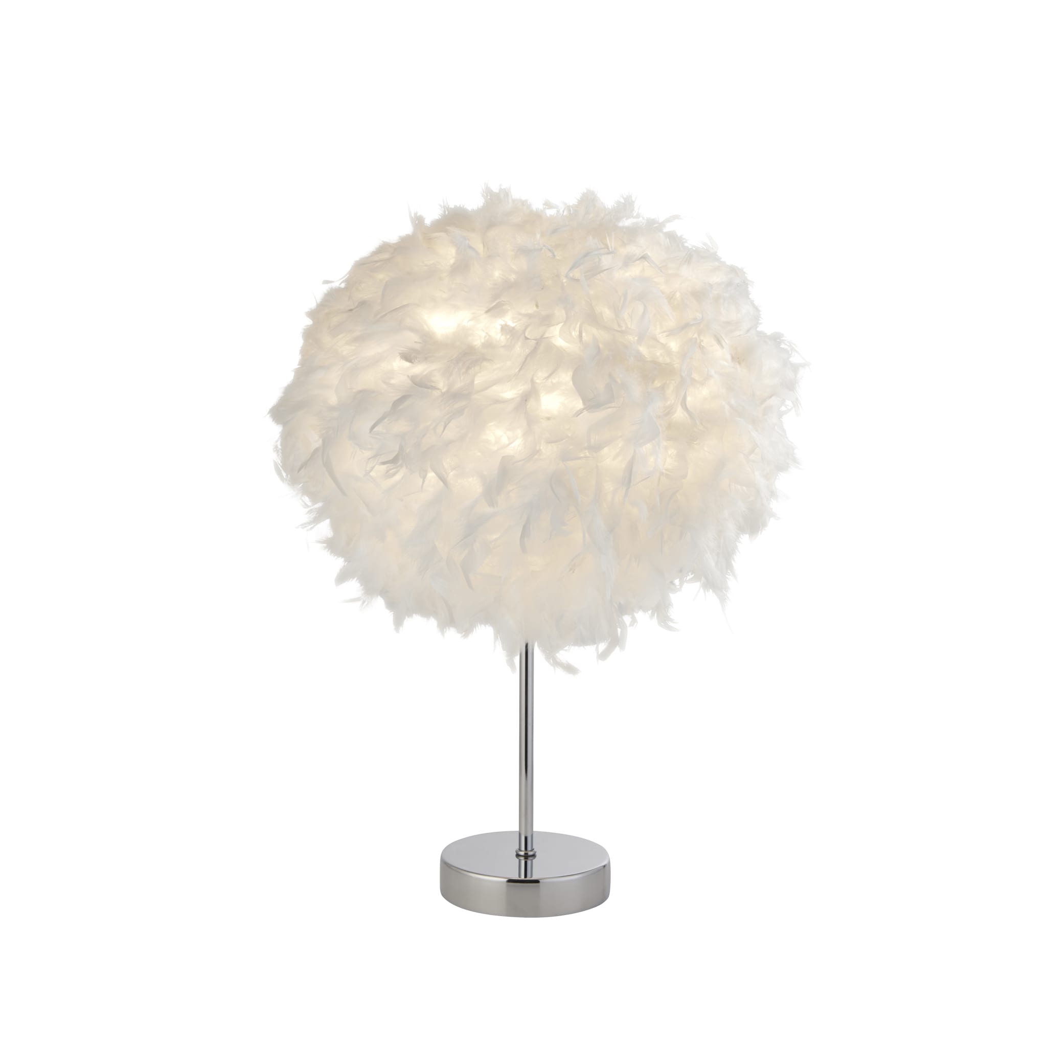 Hattie Table Lamp - White Feather & Chrome Metal