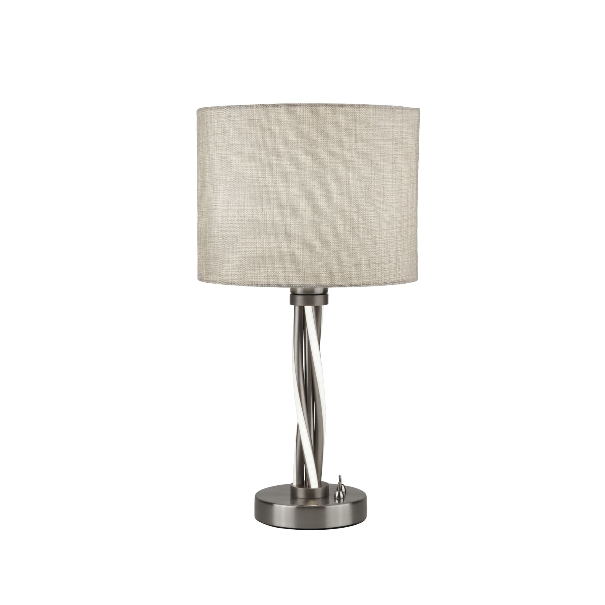 Vegas Table Lamp - Satin Silver Metal & Ivory Hessian Shade