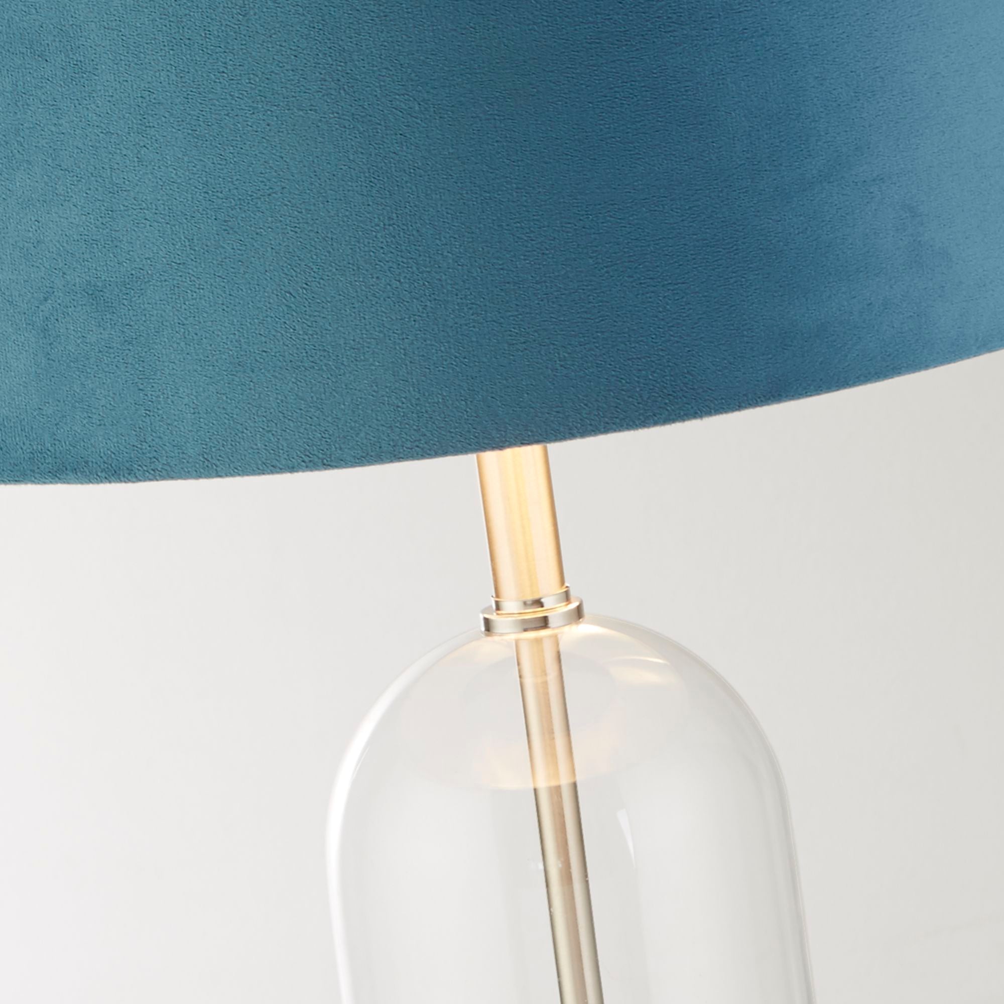 Oxford Table Lamp -Glass, Metal & Velvet Shade Satin Nickel + Teal