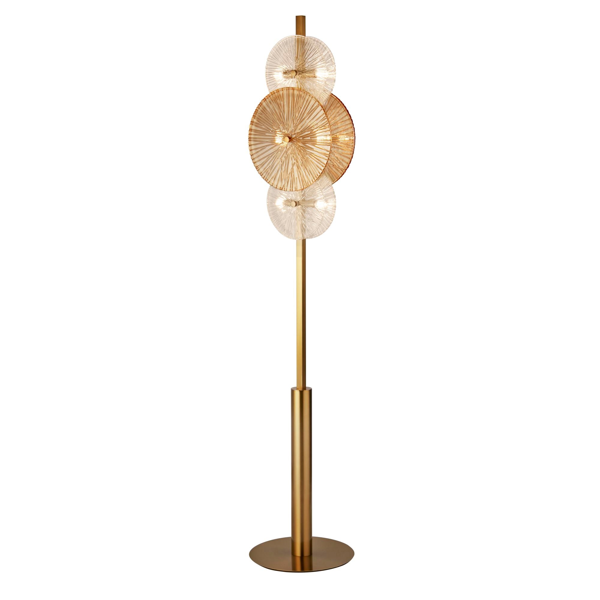 Wagon Wheel Floor Lamp- Bronze Metal, Clear, Amber Glass