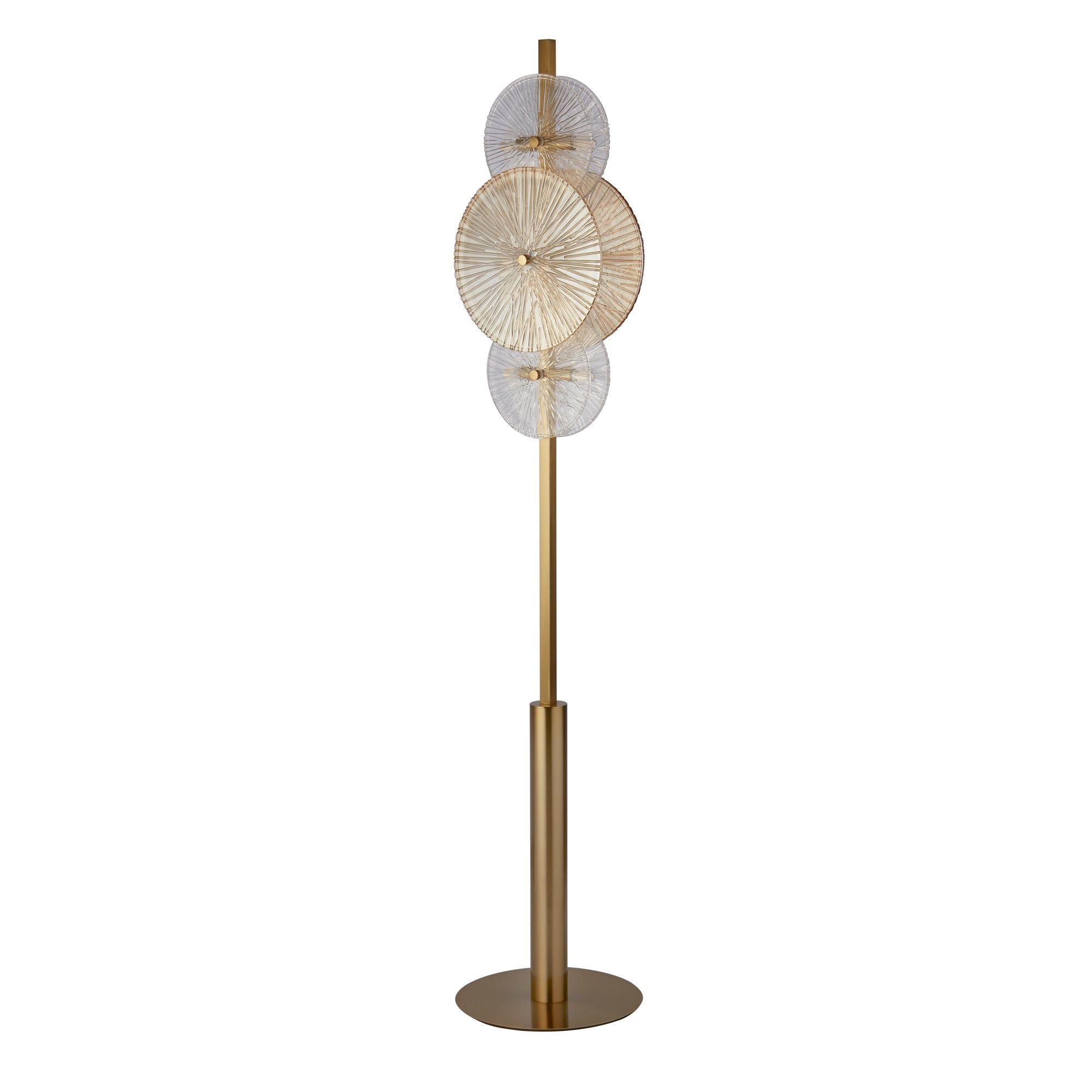 Wagon Wheel Floor Lamp- Bronze Metal, Clear, Amber Glass