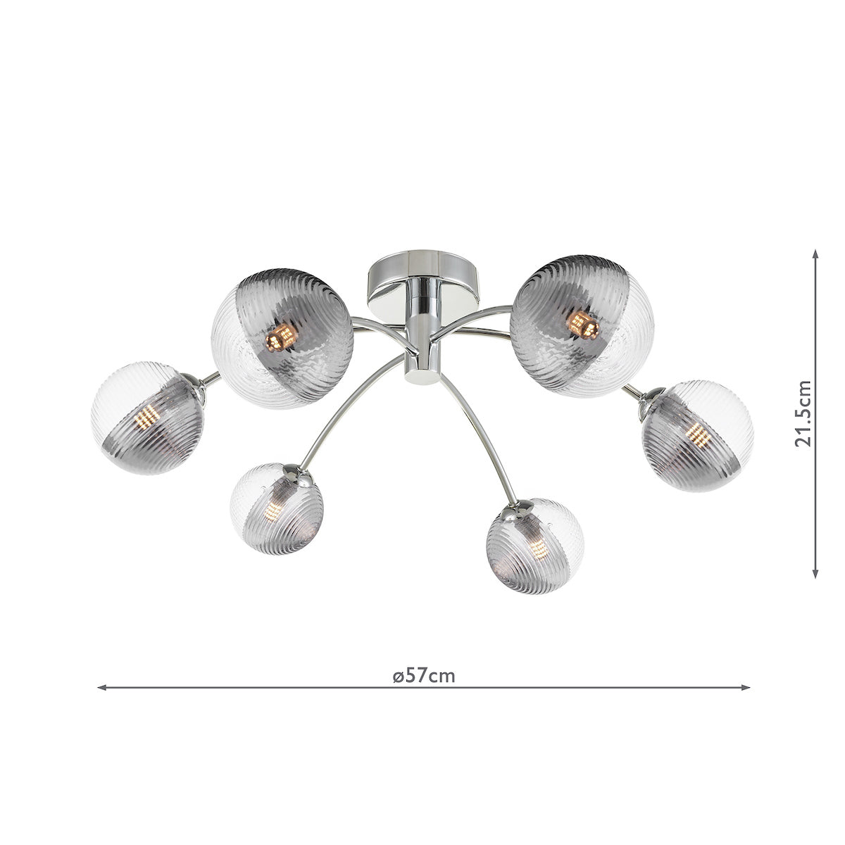 IZZY 6LT SEMI FLUSH POL CHR CW SMOKED/CLR GLS