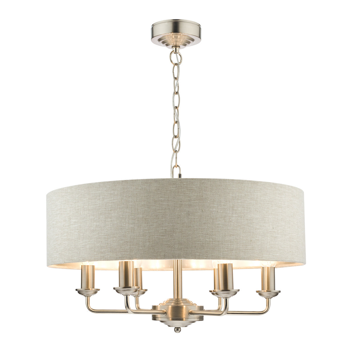 Laura Ashley Sorrento 6 Light Pendant Satin Nickel With Natural Shade