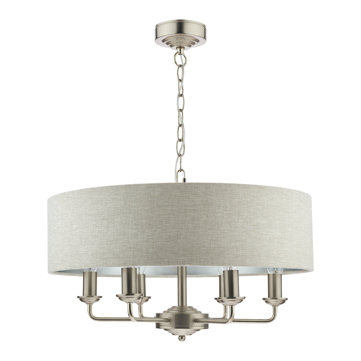 Laura Ashley Sorrento 6 Light Pendant Satin Nickel With Natural Shade