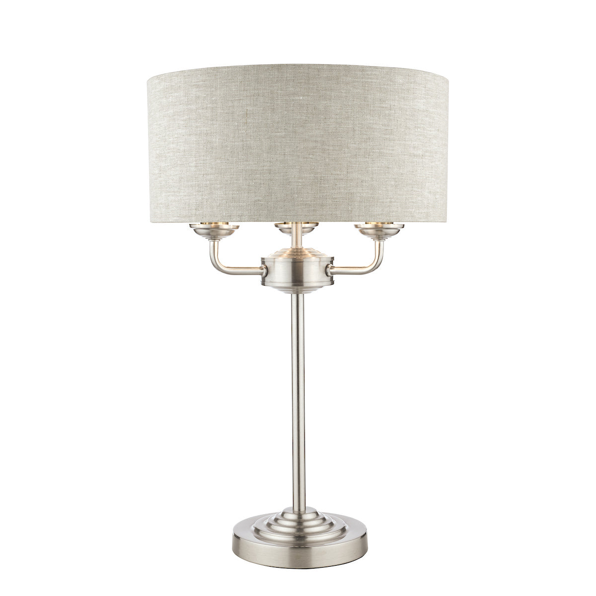 Laura Ashley Sorrento 3 Light Table Lamp Satin Nickel With Natural Shade