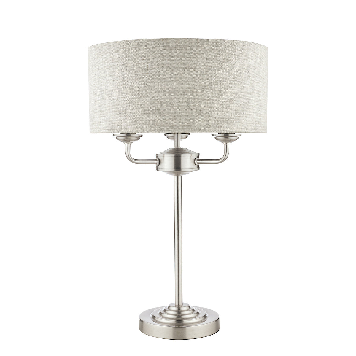 Laura Ashley Sorrento 3 Light Table Lamp Satin Nickel With Natural Shade