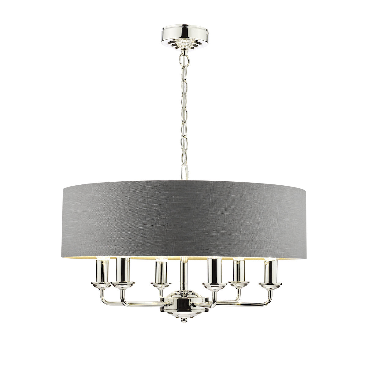 Laura Ashley Sorrento 6 Light Pendant Polished Nickel With Charcoal Grey Shade
