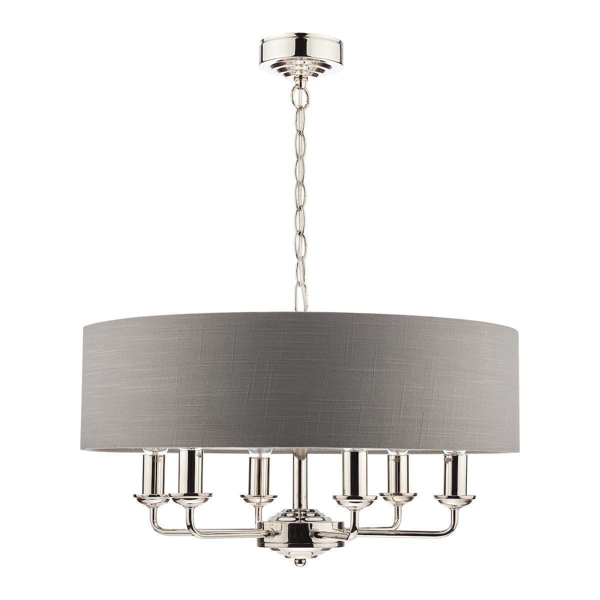 Laura Ashley Sorrento 6 Light Pendant Polished Nickel With Charcoal Grey Shade