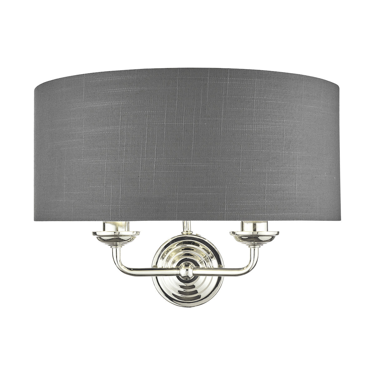 Laura Ashley Sorrento 2 Light Wall Light Polished Nickel With Charcoal Grey Shade