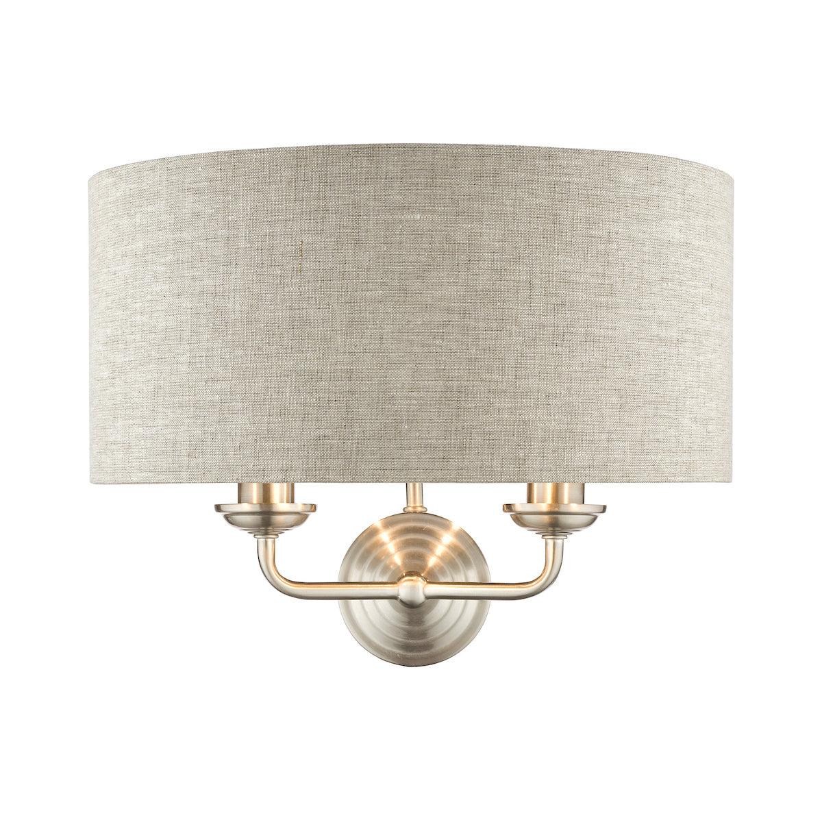Laura Ashley Sorrento 2 Light Wall Light Satin Nickel With Natural Shade