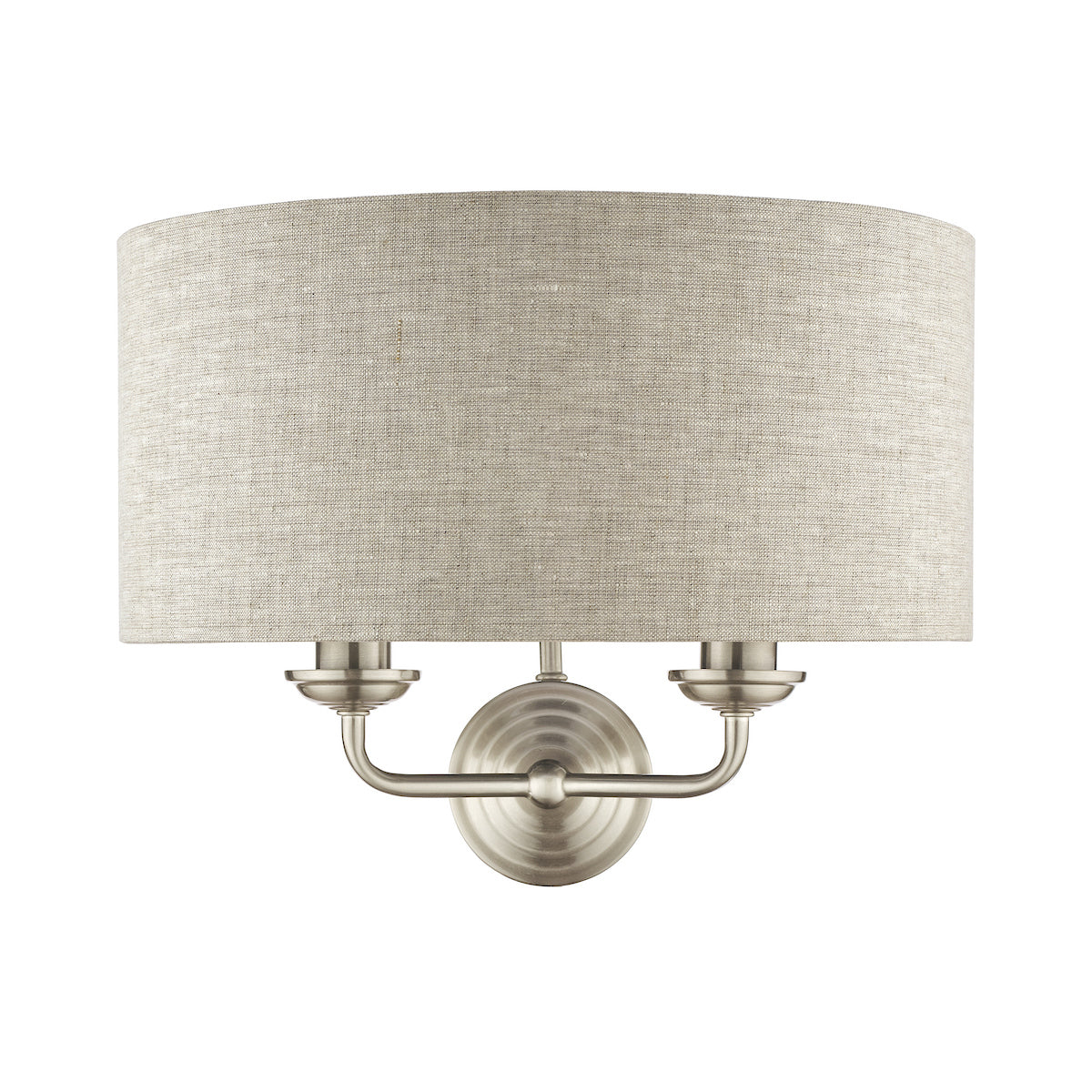 Laura Ashley Sorrento 2 Light Wall Light Satin Nickel With Natural Shade