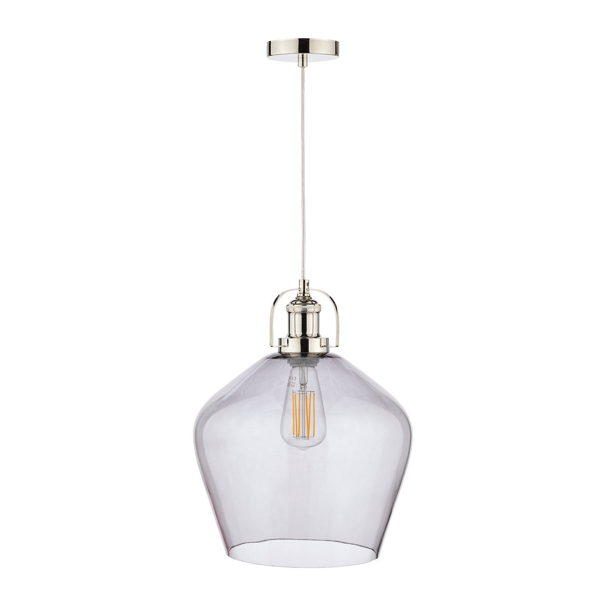 Laura Ashley Rye Pendant Polished Nickel Smoked Glass