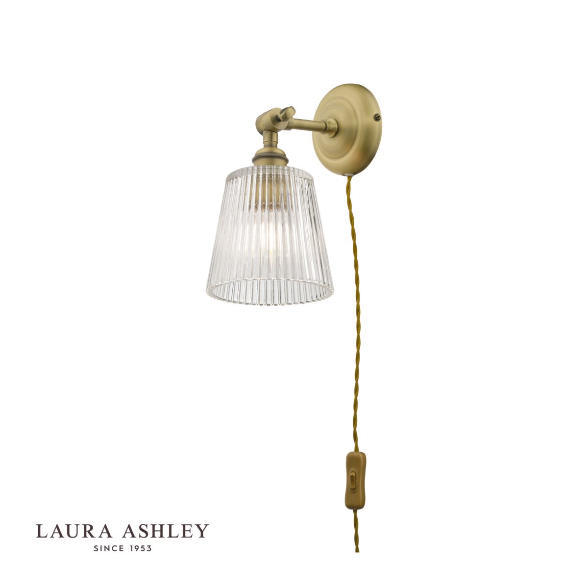Callaghan Plugged Wall Light Antique Brass and Ribbed Glass