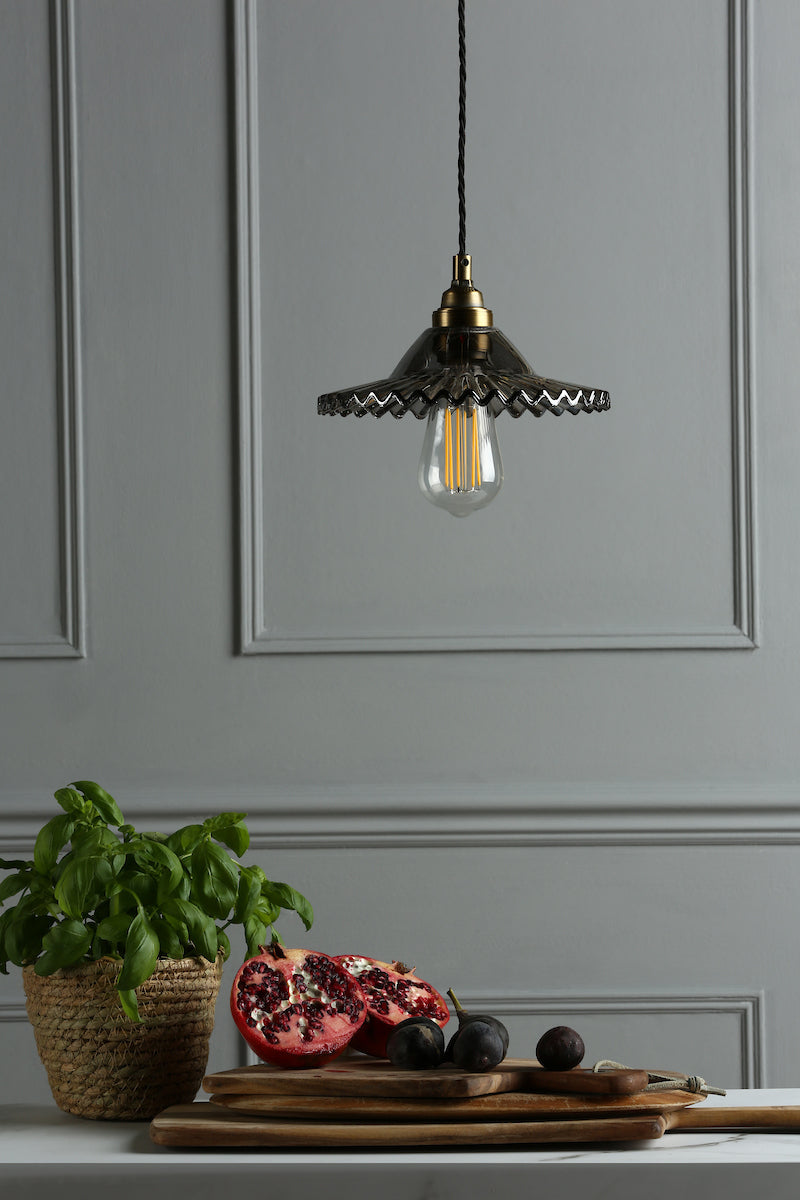 Laura Ashley Pippa Pendant Aged Brass Smoked Glass