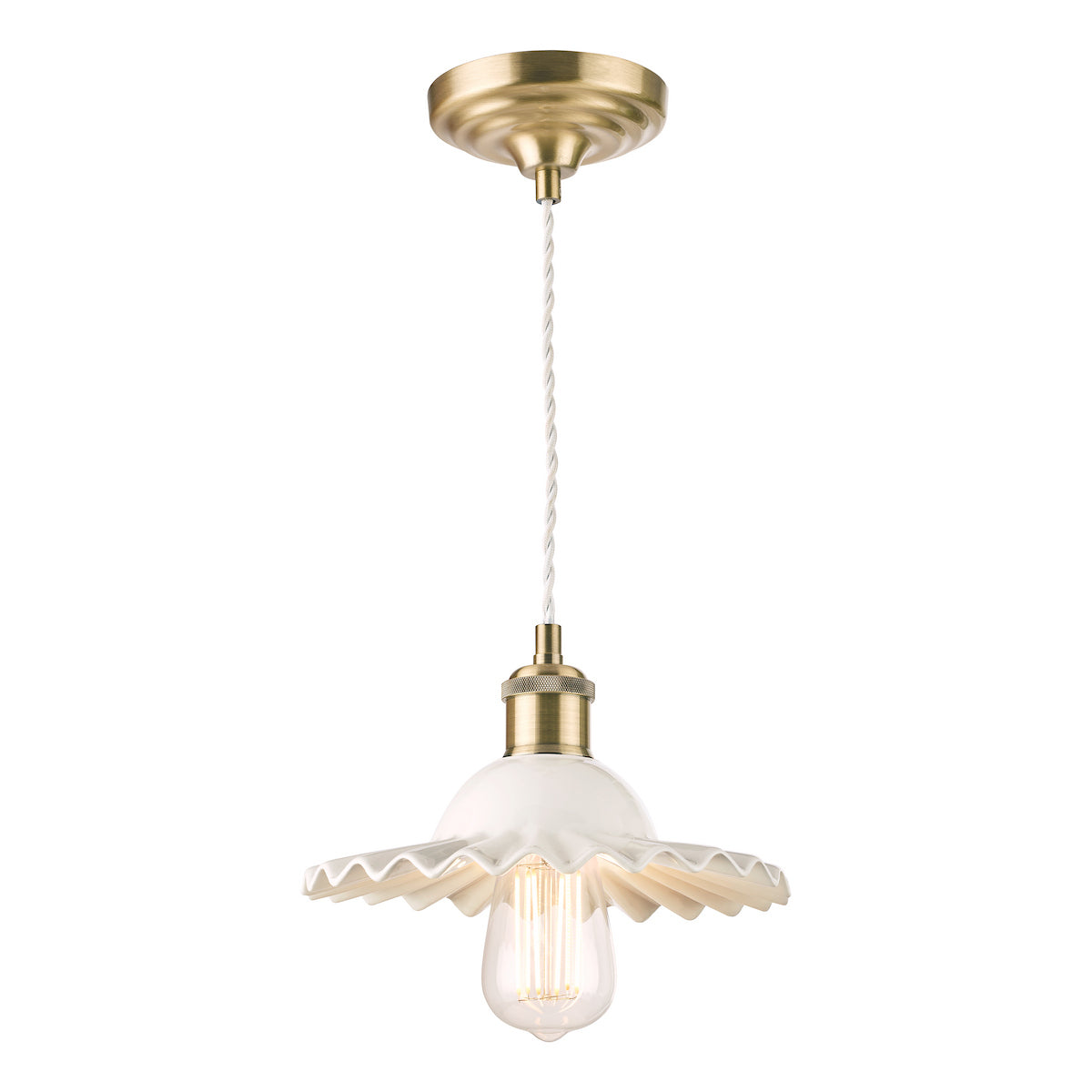 Laura Ashley Beca Small Pendant White Ceramic Antique Brass