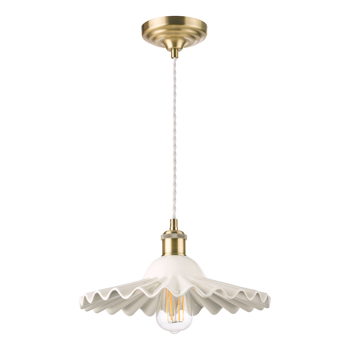 Laura Ashley Beca Large Pendant White Ceramic Antique Brass