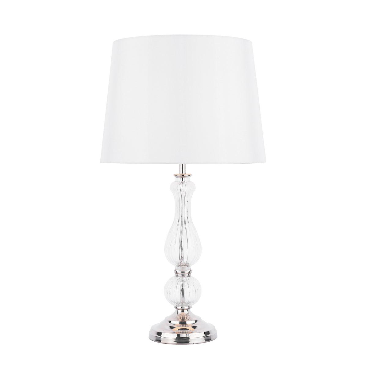 Laura Ashley Bradshaw Table Lamp Polished Nickel & Ribbed Glass With Shade