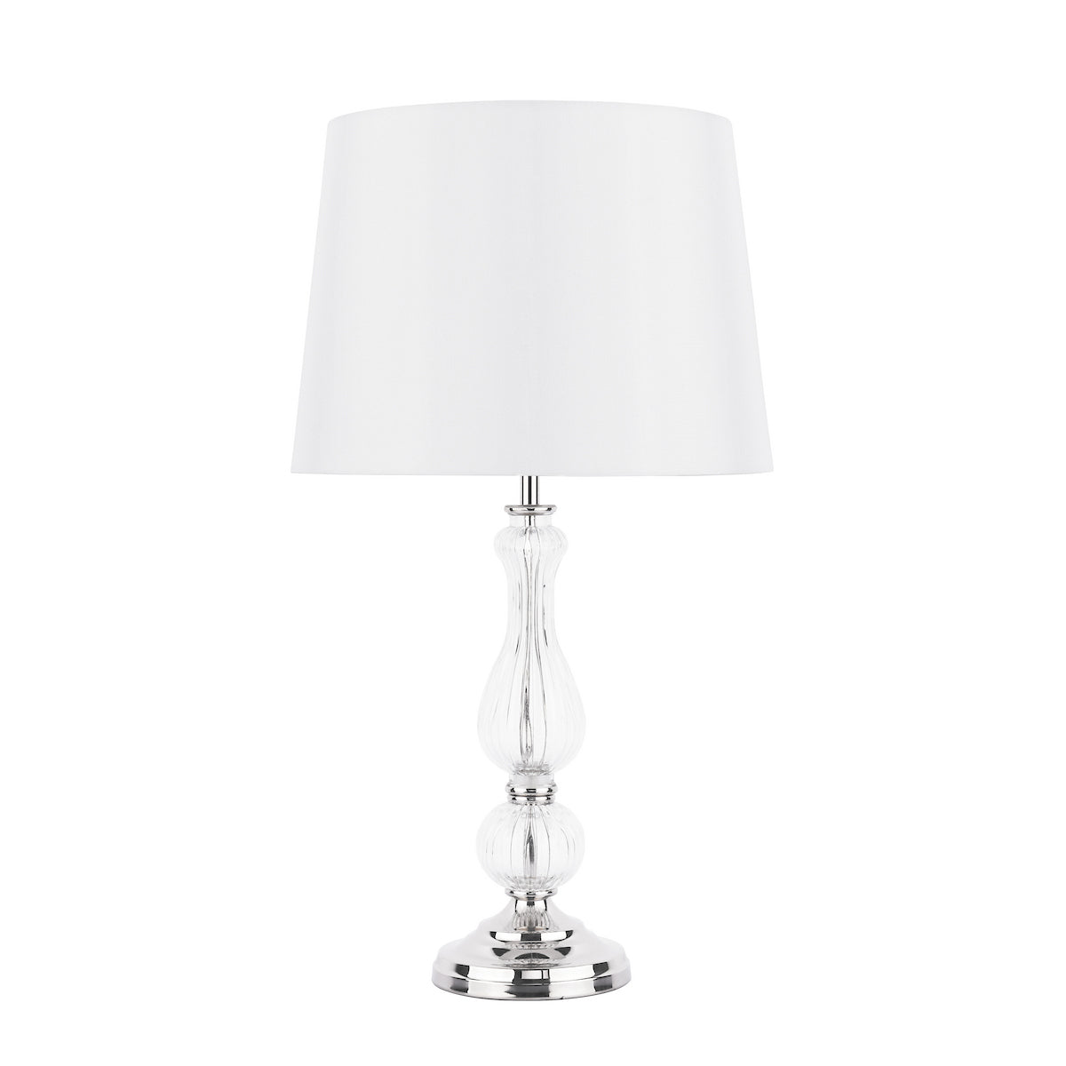 Laura Ashley Bradshaw Table Lamp Polished Nickel & Ribbed Glass With Shade
