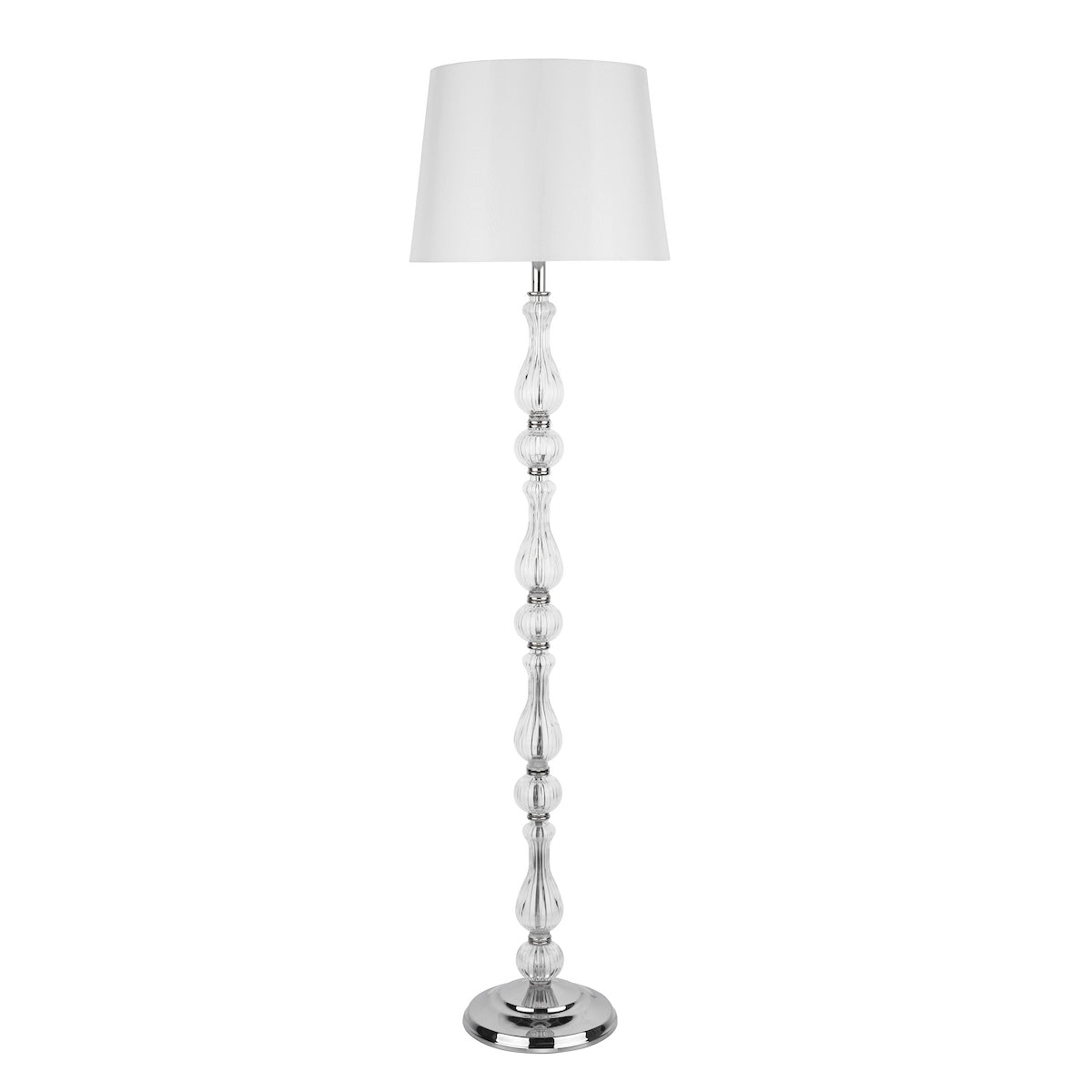 Laura Ashley Bradshaw Floor Lamp Polished Nickel & Ribbed Glass With Shade