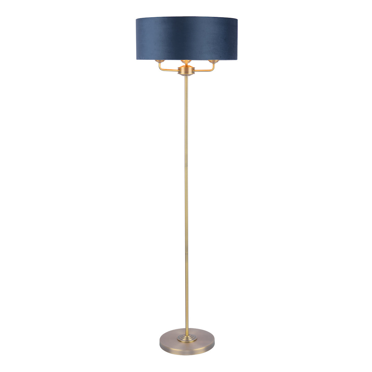 Laura Ashley Sorrento 3 Light Floor Lamp Matt Antique Brass & Blue Shade