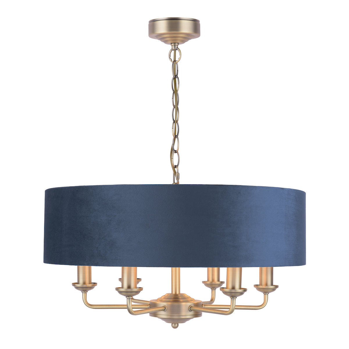 Laura Ashley Sorrento 6 Light Pendant Matt Antique Brass & Blue Shade