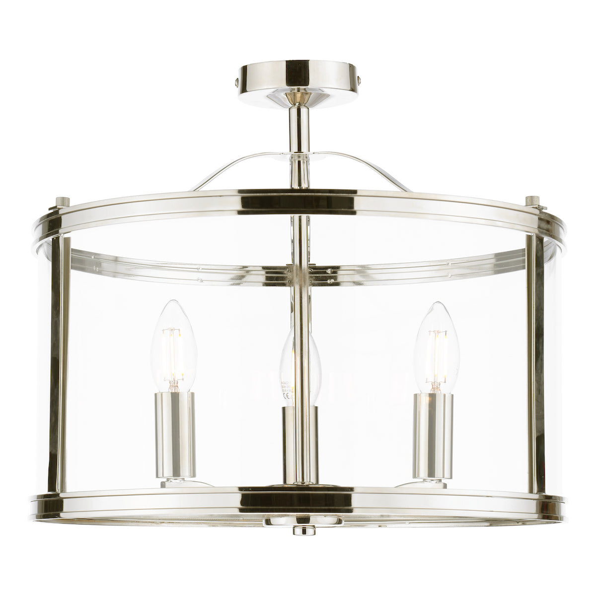 Laura Ashley Harrington 3 Light Semi-Flush Polished Nickel and Glass