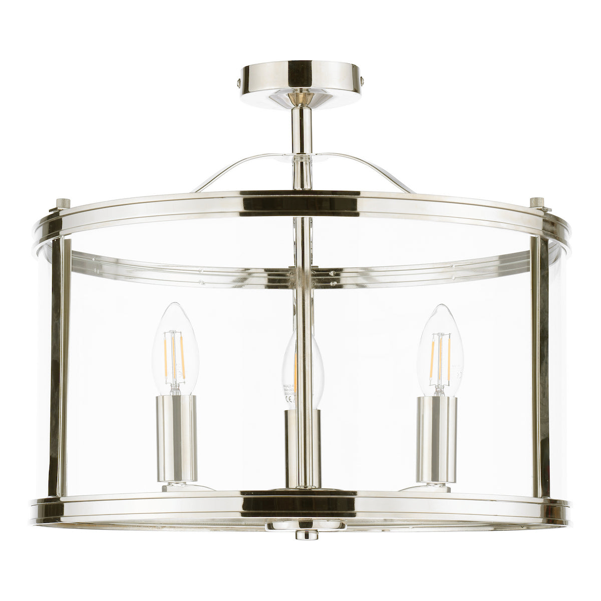 Laura Ashley Harrington 3 Light Semi-Flush Polished Nickel and Glass