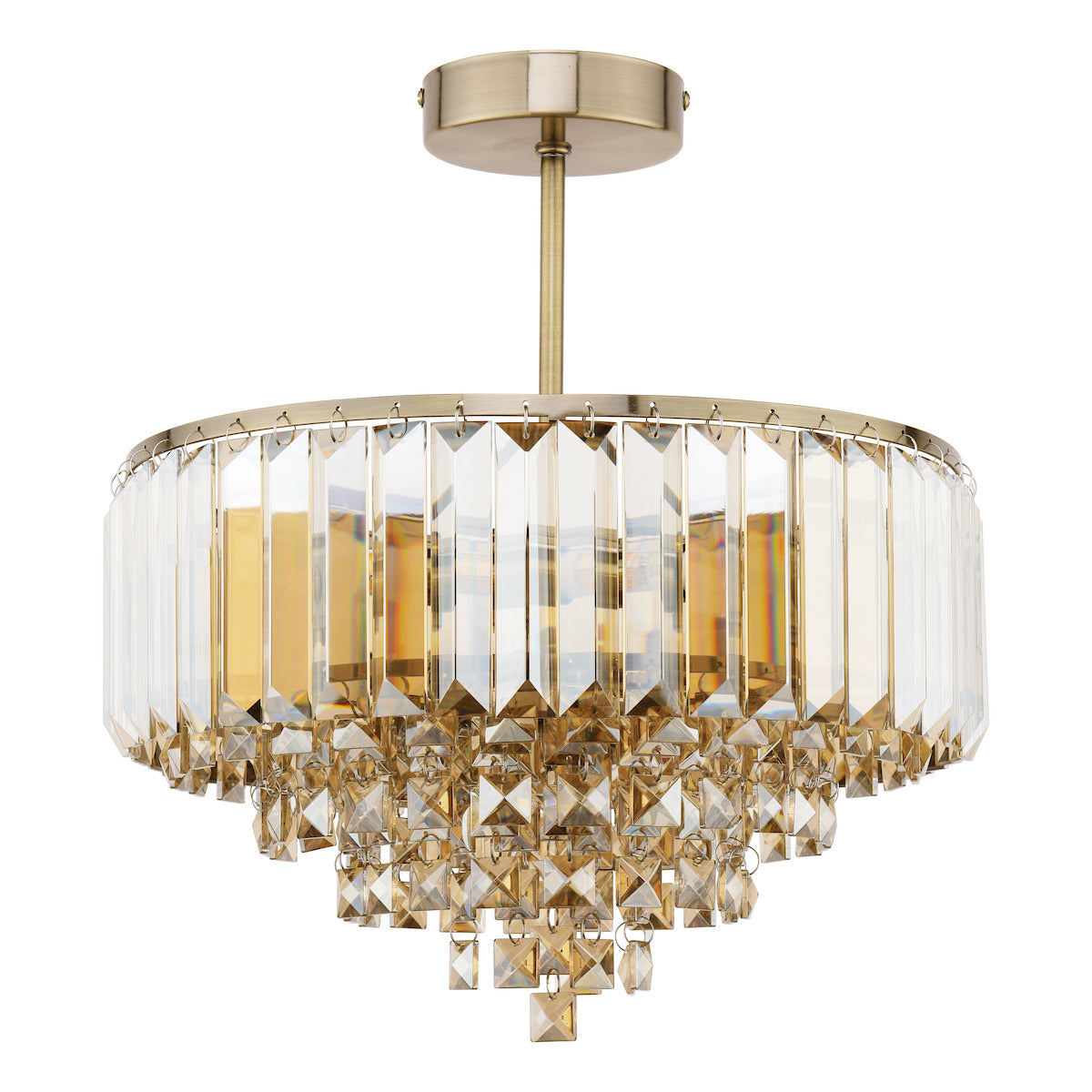 Laura Ashley Vienna 3 Light Semi-Flush Ceiling Light Champagne Crystal and Antique Brass