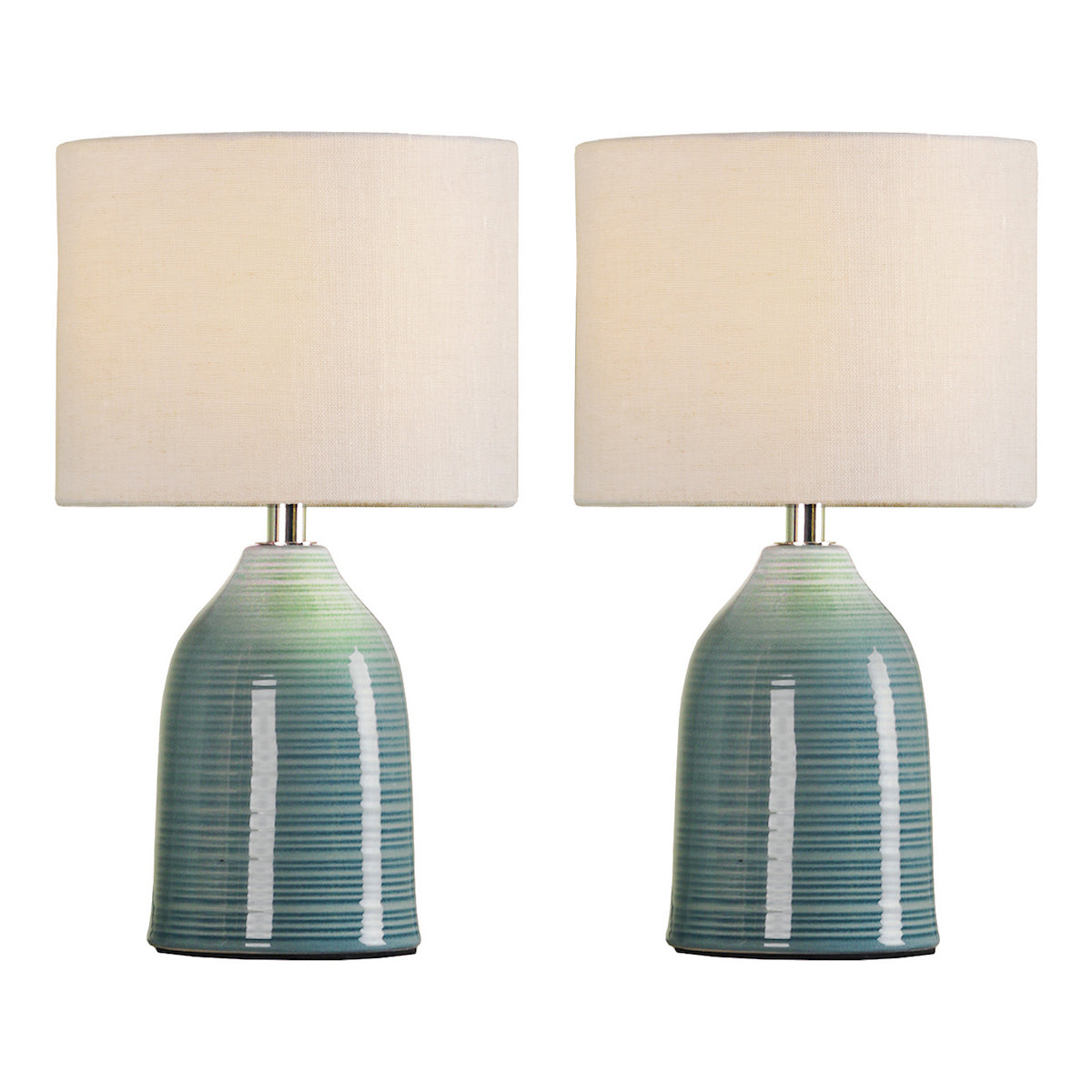 Laura Ashley Penny Twin Pack Table Lamp Blue Crackle Glaze With Shade