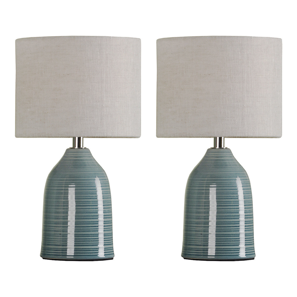 Laura Ashley Penny Twin Pack Table Lamp Blue Crackle Glaze With Shade