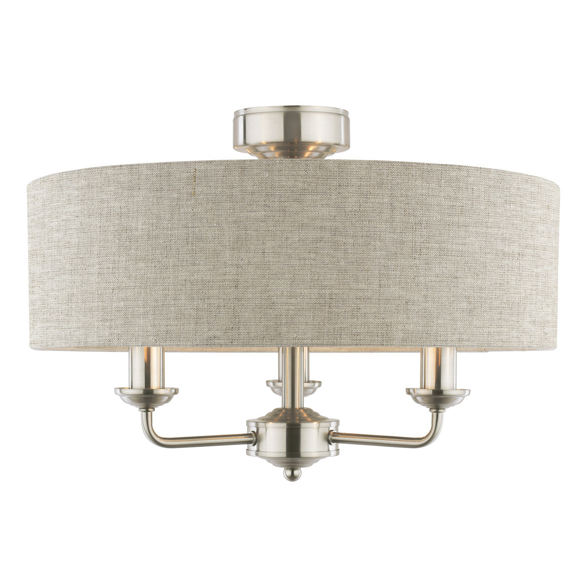 Laura Ashley Sorrento 3 Light Semi-Flush Satin Nickel and Natural With Shade