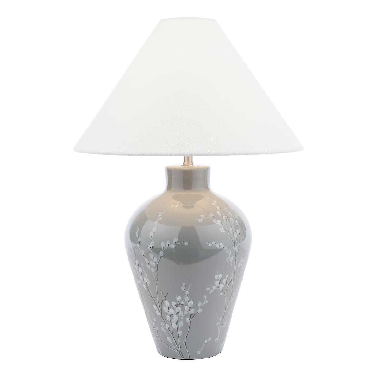 Laura Ashley Pussywillow Table Lamp Grey Ceramic and Polished Nickel With Shade