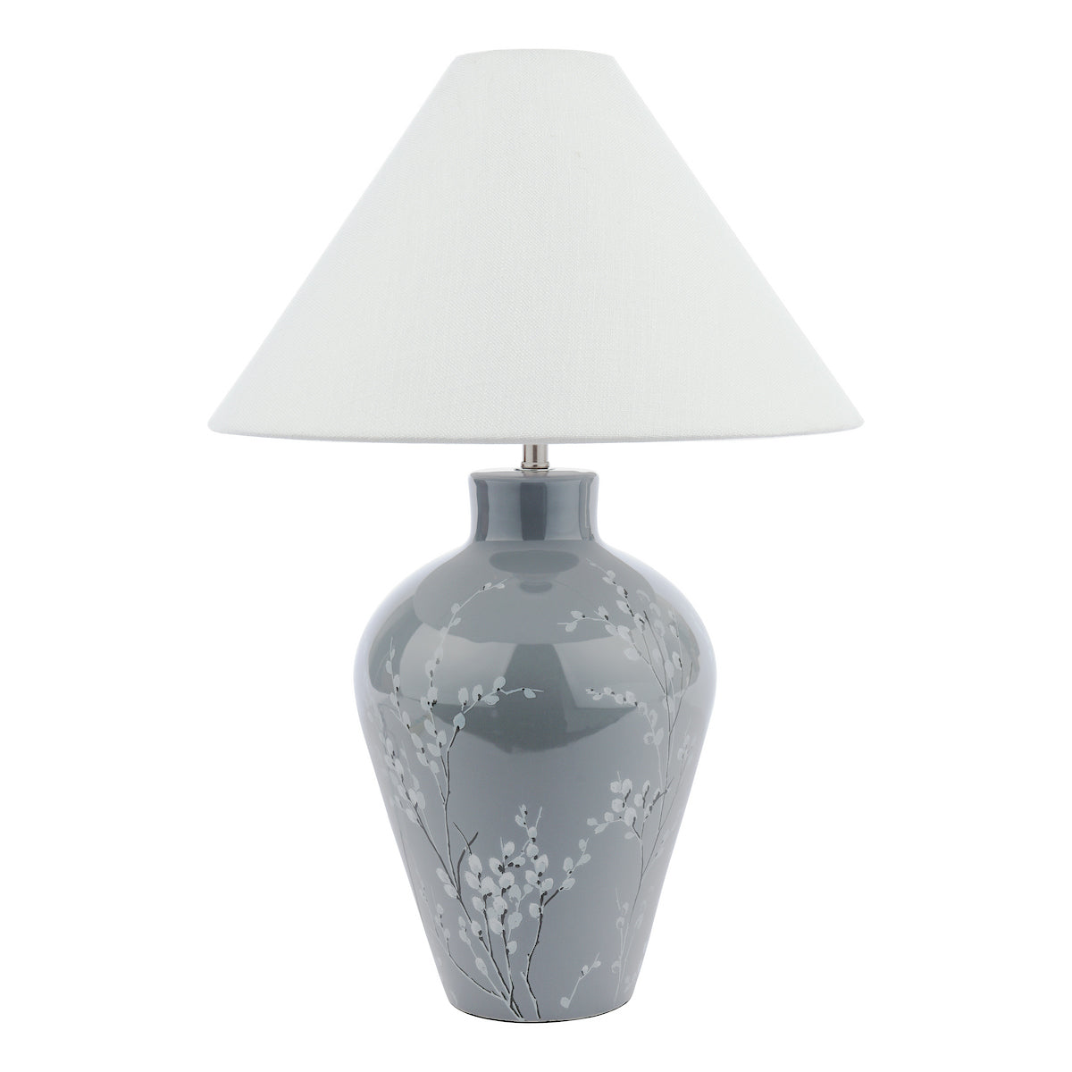 Laura Ashley Pussywillow Table Lamp Grey Ceramic and Polished Nickel With Shade