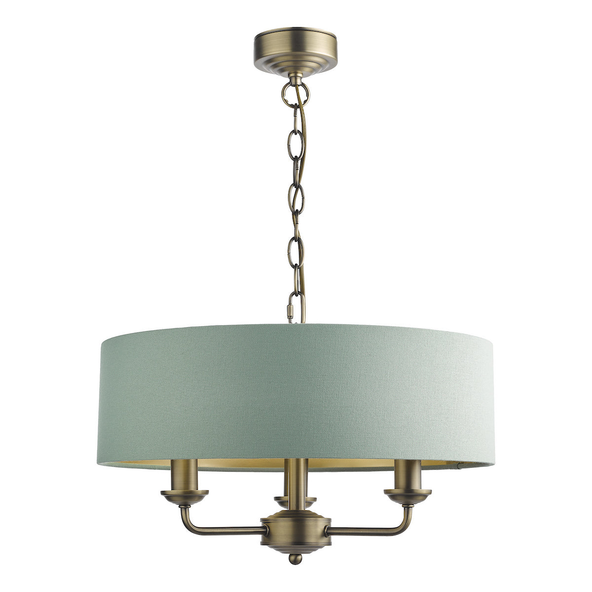 Laura Ashley Sorrento 3 Light Shadelier Matt Antique Brass and Green With Shade