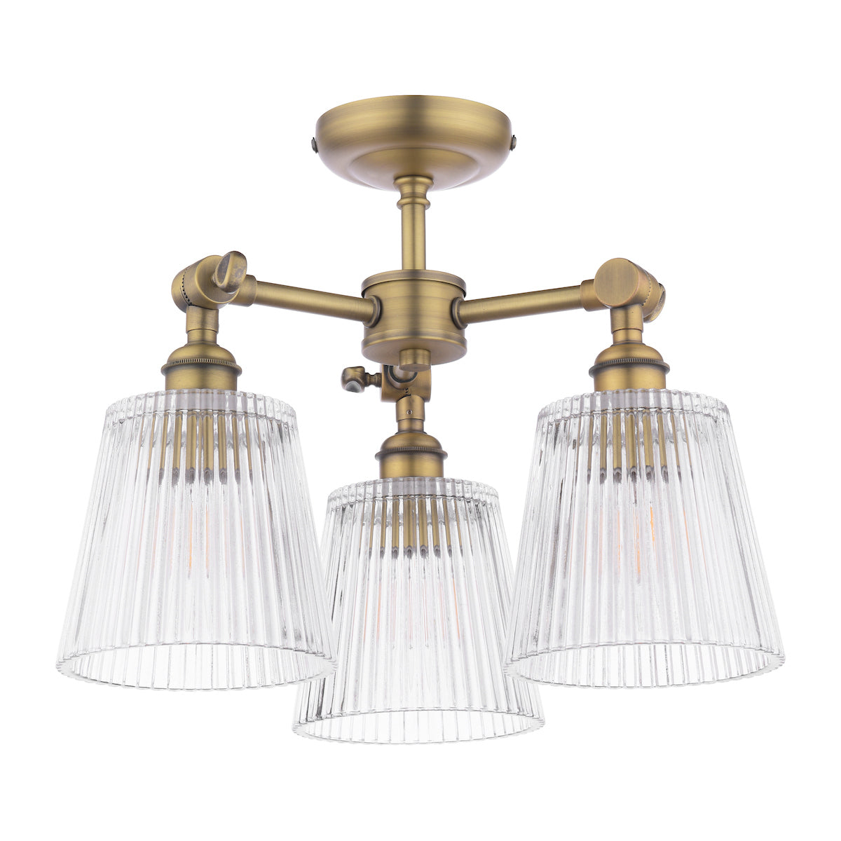 Laura Ashley Callaghan 3 Light Semi-Flush Matt Antique Brass and Ribbed Glass