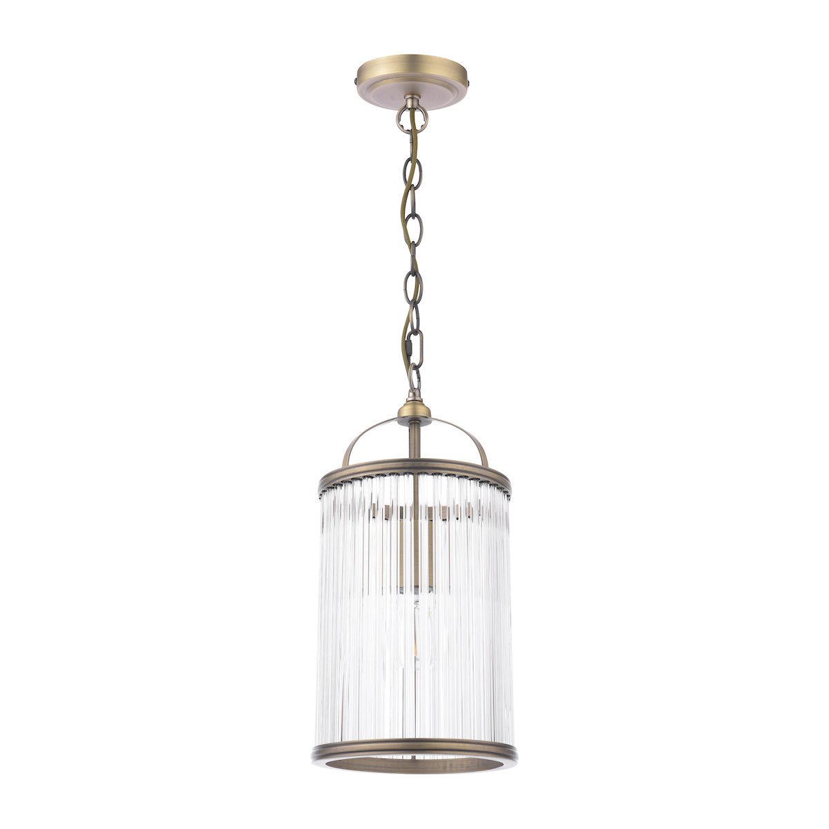 Laura Ashley Sutton Pendant Matt Antique Brass and Ribbed Glass
