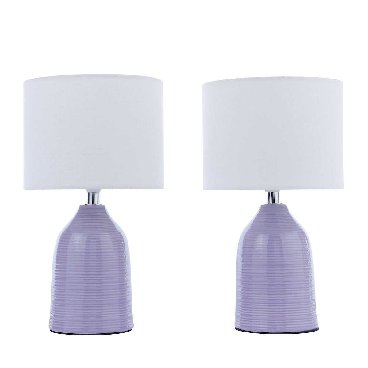 Laura Ashley Penny Table Lamp Purple Ceramic and Polished Chrome With Shade (Twin Pack)