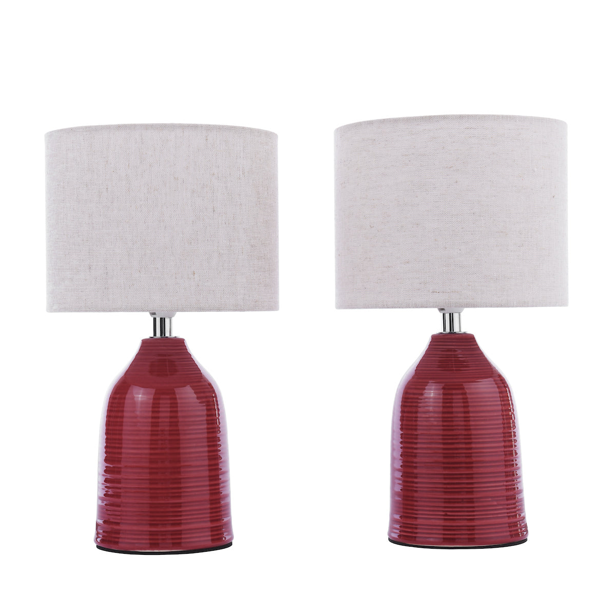 Laura Ashley Penny Table Lamp Red Ceramic and Polished Chrome With Shade (Twin Pack)