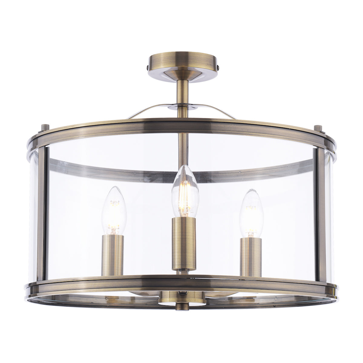 Laura Ashley Harrington 3 Light Semi-Flush Antique Brass and Glass
