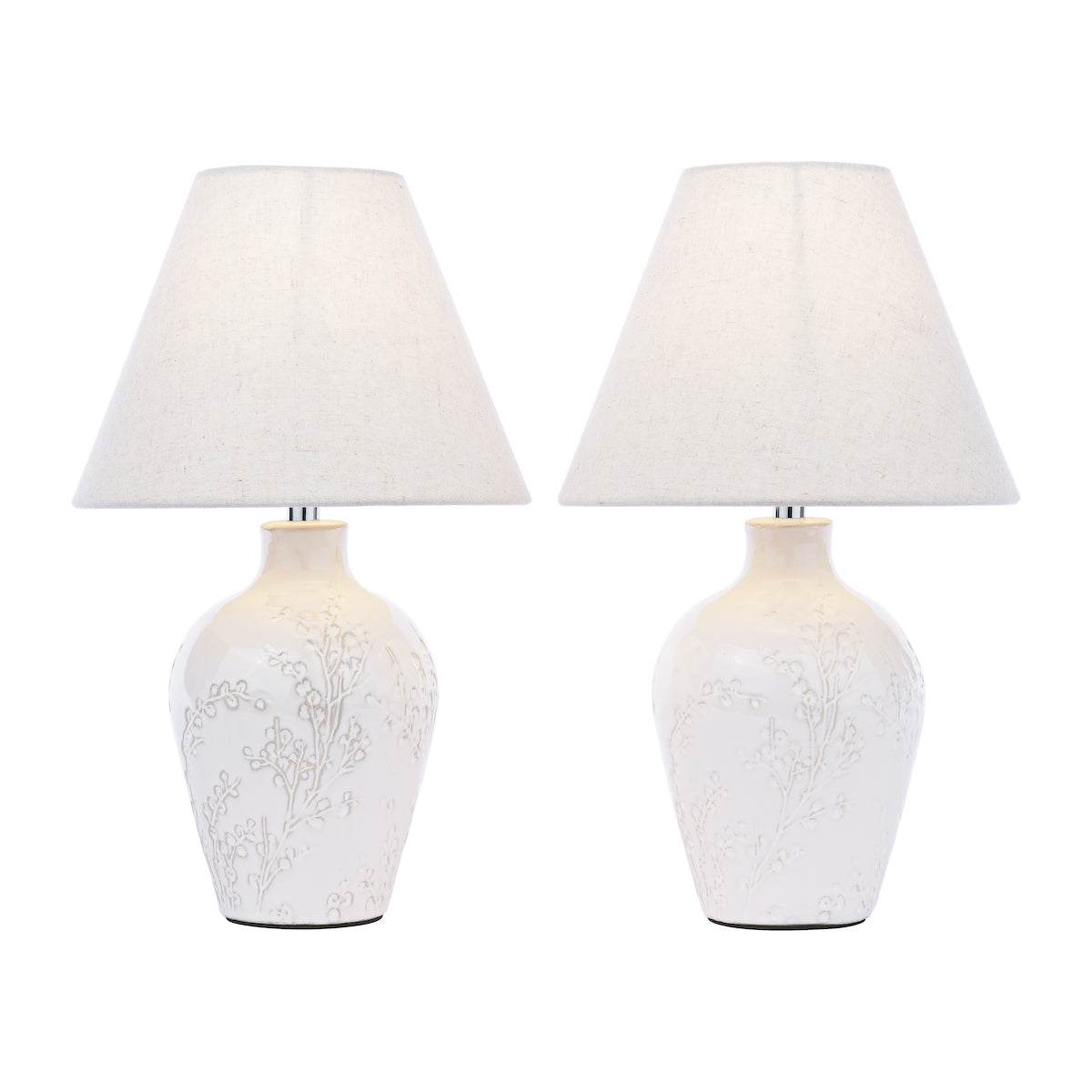 Laura Ashley Pussywillow Table Lamp Cream Ceramic and Polished Chrome With Shade (Twin Pack)