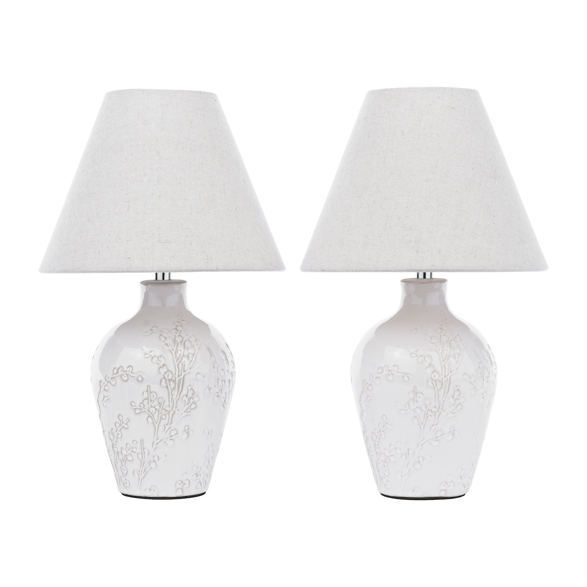 Laura Ashley Pussywillow Table Lamp Cream Ceramic and Polished Chrome With Shade (Twin Pack)