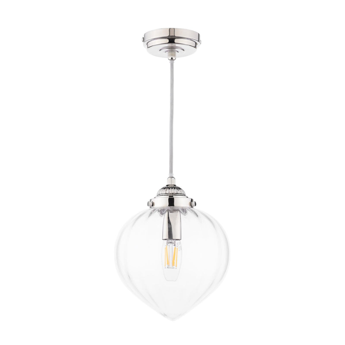 Laura Ashley Whitham Pendant Polished Nickel and Ribbed Glass