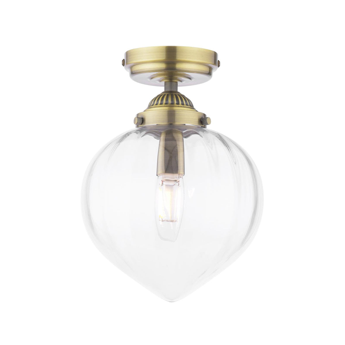 Laura Ashley Whitham Bathroom Ceiling Light Antique Brass and Ribbed Glass IP44