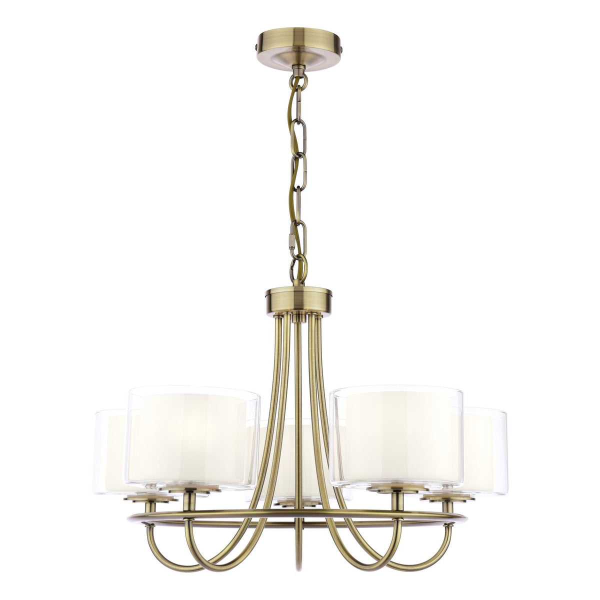 Laura Ashley Southwell 5 Light Armed Pendant Antique Brass and Opal Glass