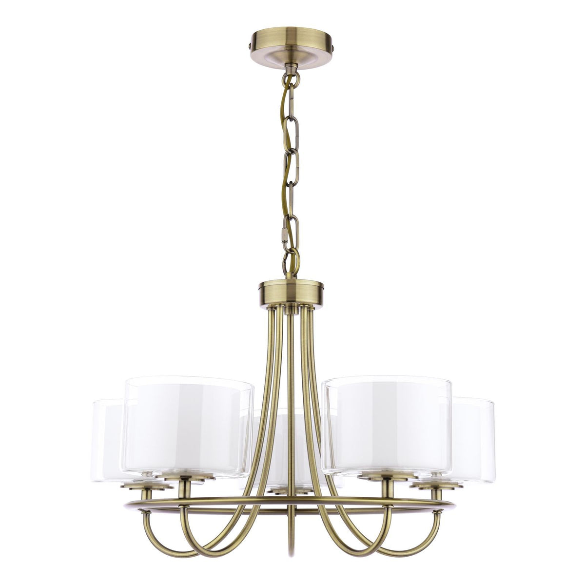 Laura Ashley Southwell 5 Light Armed Pendant Antique Brass and Opal Glass