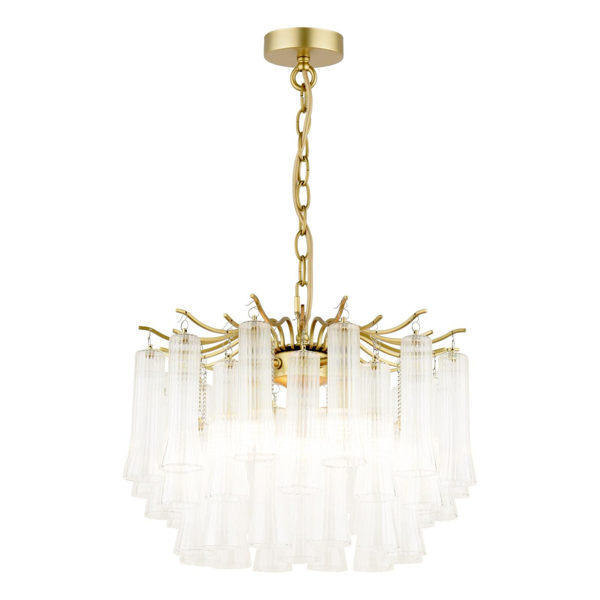 Laura Ashley Penlee 4 Light Pendant Matt Antique Brass and Ribbed Glass