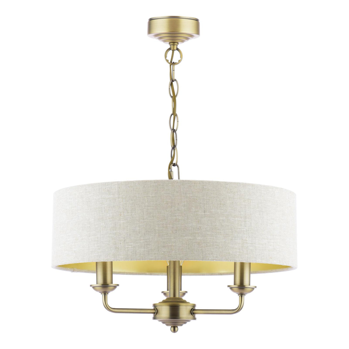 Laura Ashley Sorrento 3 Light Shadelier Matt Antique Brass With Natural Shade
