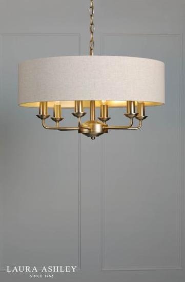Laura Ashley Sorrento 6 Light Chandelier Matt Antique Brass With Natural Shade