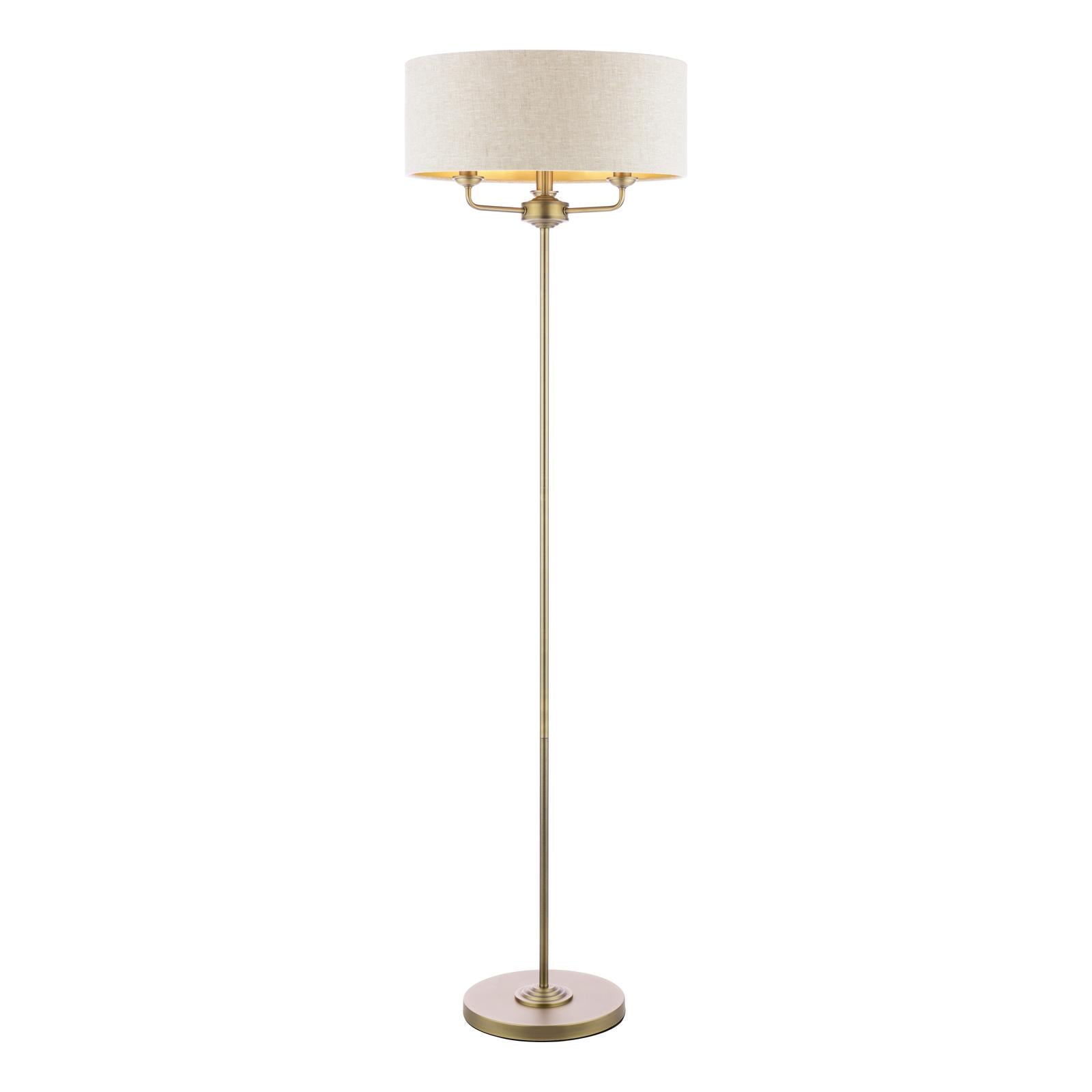 Laura Ashley Sorrento 3 Light Floor Lamp Matt Antique Brass With Natural Shade